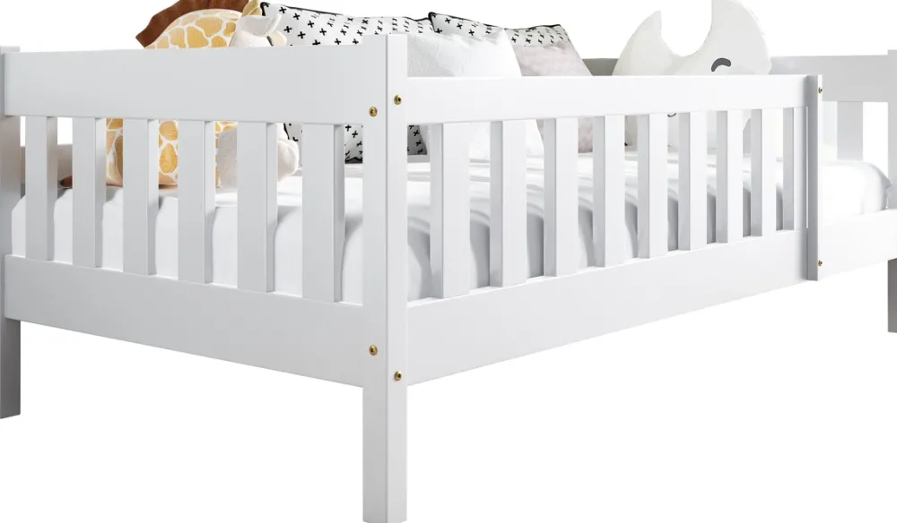 Meble Dla Dzieci|Łóżka Dziecięce>Meblomal Białe łóżko do pokoju dziecięcego z barierką 80x160 cm NEBULA biały