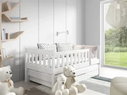 Łóżka Dziecięce|Łóżka Ze Stelażem>Meblomal Białe łóżko do pokoju dziecięcego z barierką i szufladą 80x160 cm NEBULA biały