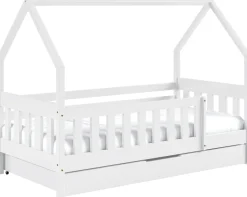 Łóżka Dziecięce|Łóżka Ze Stelażem>Meblomal Białe łóżko domek z drewna sosnowego z szufladą 80x190 cm MELANIA biały