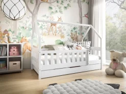 Łóżka Dziecięce|Łóżka Ze Stelażem>Meblomal Białe łóżko domek z drewna sosnowego z szufladą 80x190 cm MELANIA biały