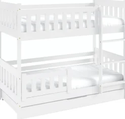 Meble Dla Dzieci|Łóżka Młodzieżowe>Meblomal Białe łóżko piętrowe do pokoju dziecięcego z barierką i pojemnikiem 80x160 cm LUMISLE biały