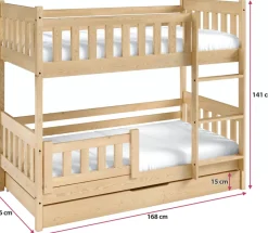 Meble Dla Dzieci|Łóżka Młodzieżowe></noscript>Meblomal Białe łóżko piętrowe do pokoju dziecięcego z barierką i pojemnikiem 80x160 cm LUMISLE biały