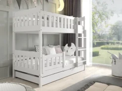 Łóżka Piętrowe>Meblomal Białe łóżko piętrowe do pokoju dziecięcego z barierką i pojemnikiem 80x160 cm LUMISLE biały