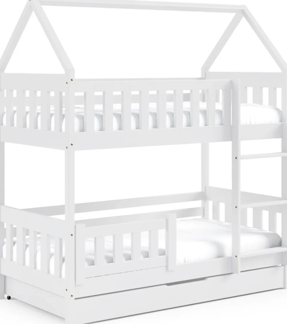 Łóżka Młodzieżowe|Łóżka Dziecięce>Meblomal Białe łóżko piętrowe do pokoju dziecięcego z barierką 80x160 cm MELANIA biały