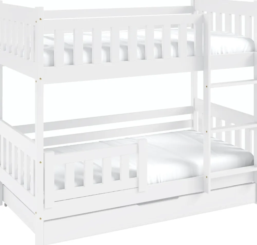 Meble Dla Dzieci|Łóżka Młodzieżowe>Meblomal Białe łóżko piętrowe z drewna sosnowego do pokoju dziecięcego z pojemnikiem 80x190 cm LUMISLE biały