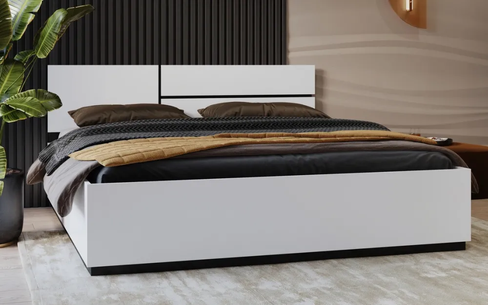 Łóżka Małżeńskie|Łóżka Z Zagłówkiem>Helvetia Białe łóżko skrzyniowe do sypialni 180x200 cm CROSS biały