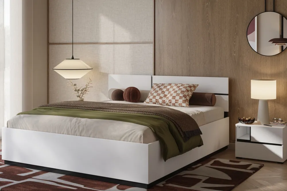 Łóżka Małżeńskie|Łóżka Z Zagłówkiem>Helvetia Białe łóżko skrzyniowe do sypialni 180x200 cm CROSS biały