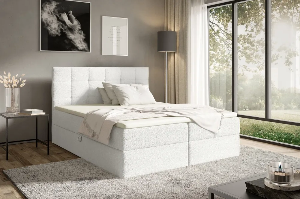 Łóżka Małżeńskie|Łóżka Ze Stelażem>BROMARKT Białe łóżko 180x200 cm dwuosobowe do sypialni kontynentalne z pojemnikiem ASPEN