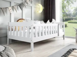 Meble Dla Dzieci|Łóżka Dziecięce>Meblomal Białe łóżko z barierką do pokoju dziecięcego z drewna sosnowego 80x190 cm NEBULA biały