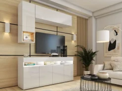 Meblościanki|Zestawy Mebli Do Salonu></noscript>BROMARKT Białe meble do salonu PREMIUM biały