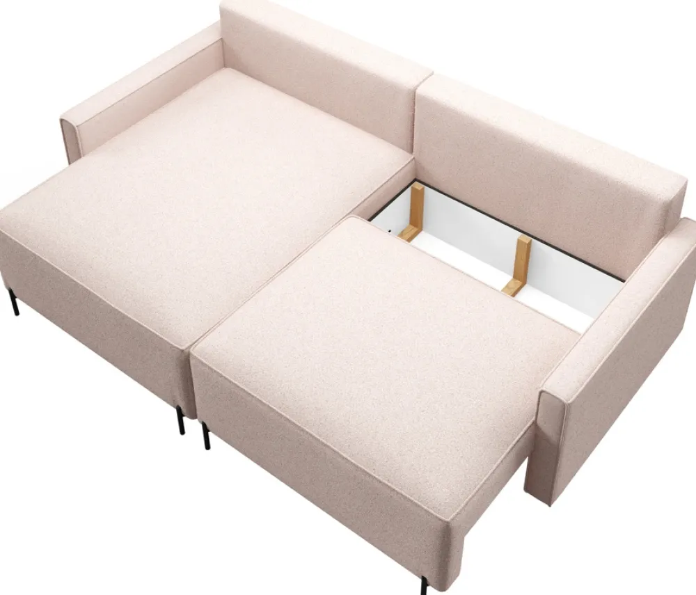 Meble Dla Dzieci|Narożniki>BROMARKT Biały narożnik boucle na nóżkach do salonu z funkcją spania i pojemnikiem NORTON