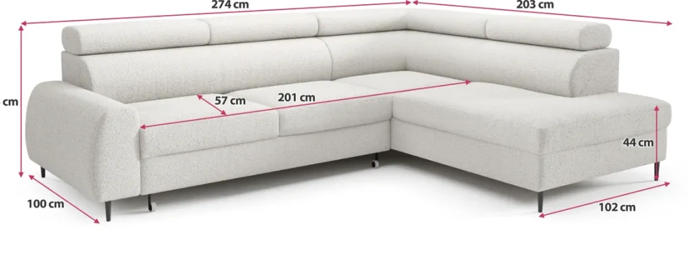 Narożniki>Meble Grand Biały narożnik rozkładany z funkcją spania do salonu PACE