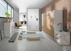 Meble Dla Dzieci|Meble Młodzieżowe></noscript>DOMEL Biały poziomy półkotapczan 120x200 cm do pokoju nastolatka PERFECT