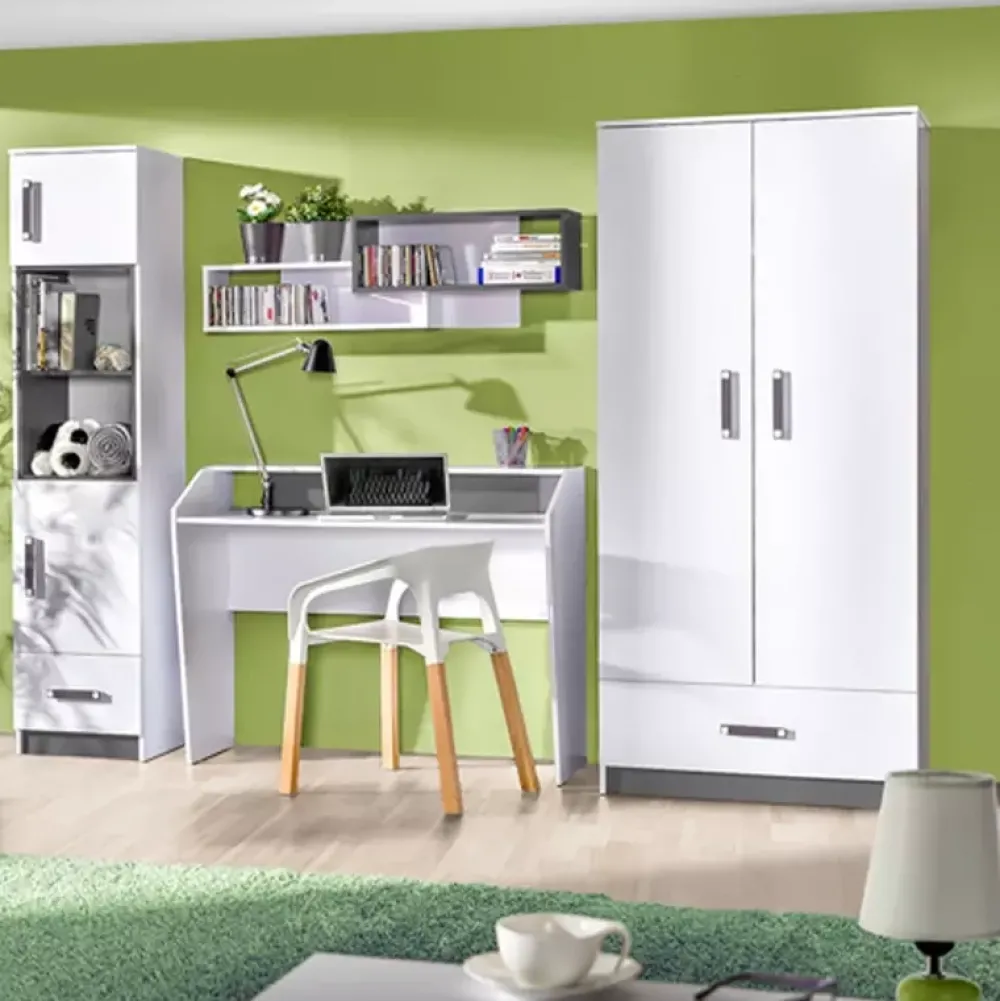 Zestawy Mebli Młodzieżowych>DOMEL Biały regał na książki półki szuflada TRAFIKO