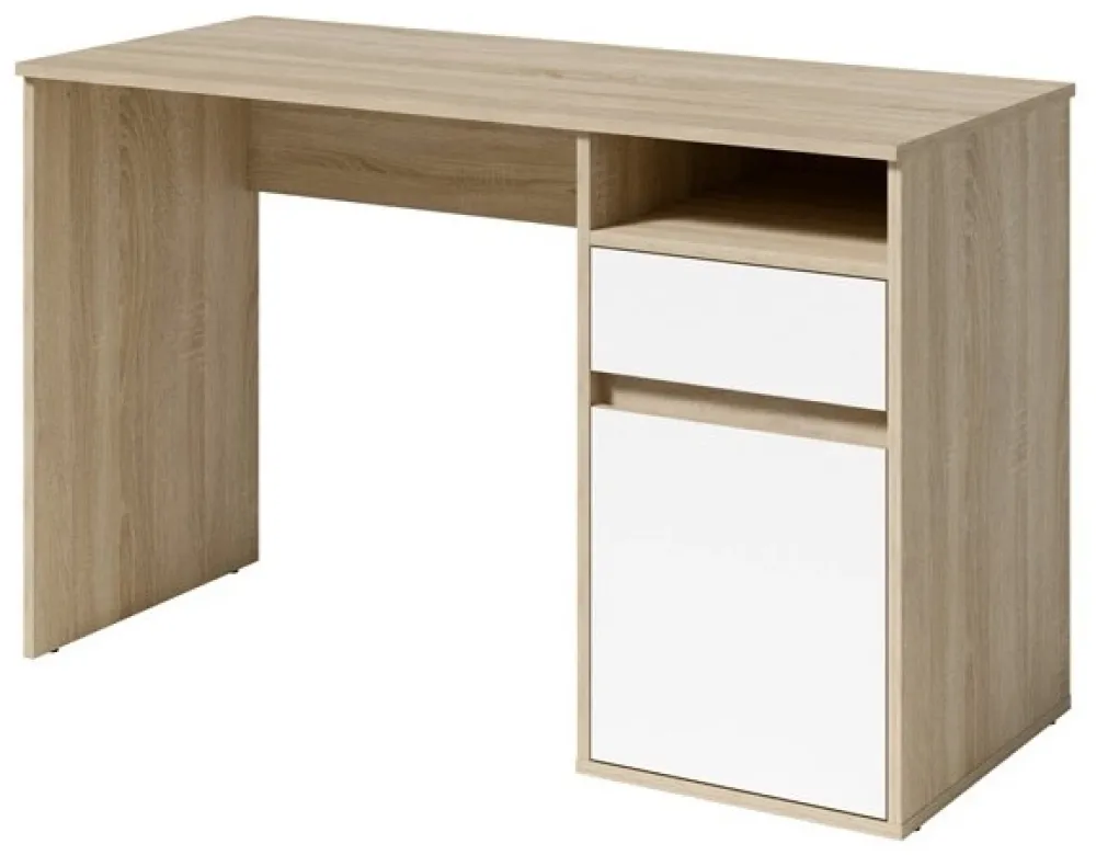 Biurka|Toaletki I Konsole>MEBLOSIEK Biurko 120 cm z szufladą BILLY z białymi frontami dąb sonoma
