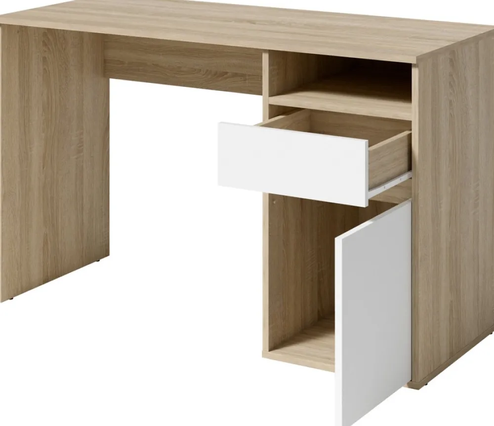 Biurka|Toaletki I Konsole>MEBLOSIEK Biurko 120 cm z szufladą BILLY z białymi frontami dąb sonoma