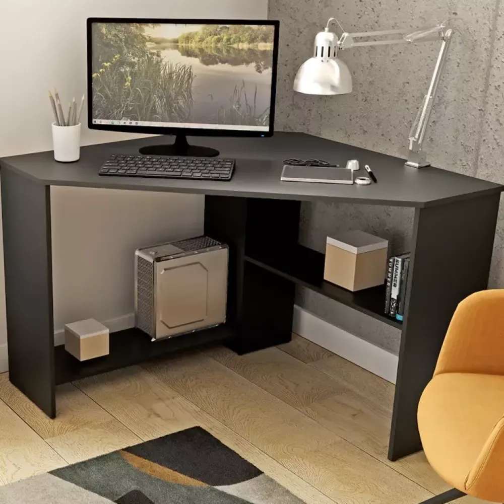 Biurka>Helvetia Biurko komputerowe narożne czarne RONELISE czarny