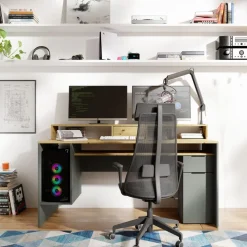 Biurka|Meble Dla Dzieci></noscript>MEBLOSIEK Biurko młodzieżowe 160 cm REXO z półkami i szufladami