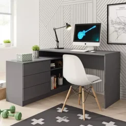 Biurka|Meble Dla Dzieci>LASKI Biurko narożne z szufladami TOBI grafit