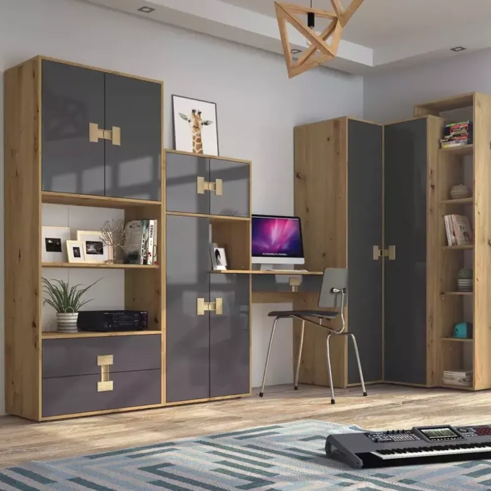 Biurka|Zestawy Mebli Młodzieżowych>DOMEL Biurko z regałem Dąb Artisan INDEX