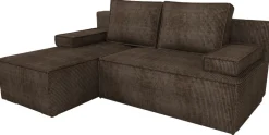 Narożniki>IZABELLA MEBLE Brązowa kanapa narożna z funkcją spania i pojemnikiem CASPAR