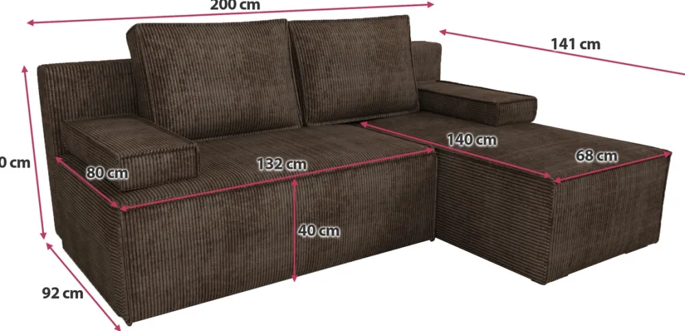 Narożniki>IZABELLA MEBLE Brązowa kanapa narożna z funkcją spania i pojemnikiem CASPAR