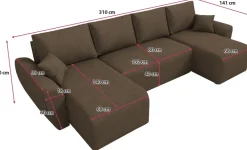 Narożniki></noscript>IZABELLA MEBLE Brązowa rogówka boucle w kształcie u z funkcją spania ROTTERDAM U