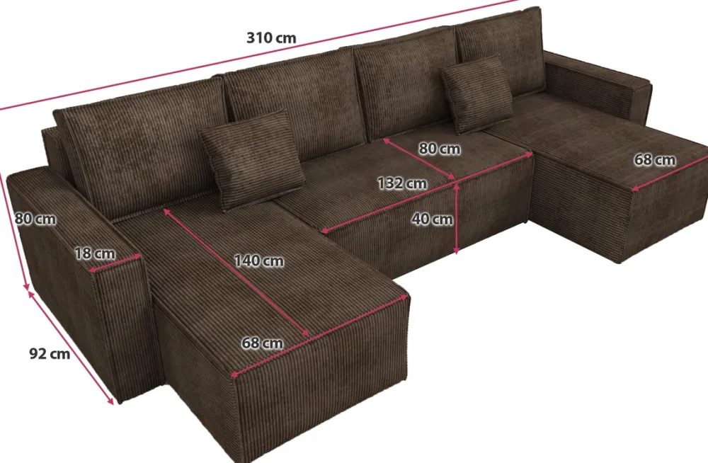 Narożniki>IZABELLA MEBLE Brązowa rogówka w kształcie u z funkcją spania DEXTER U