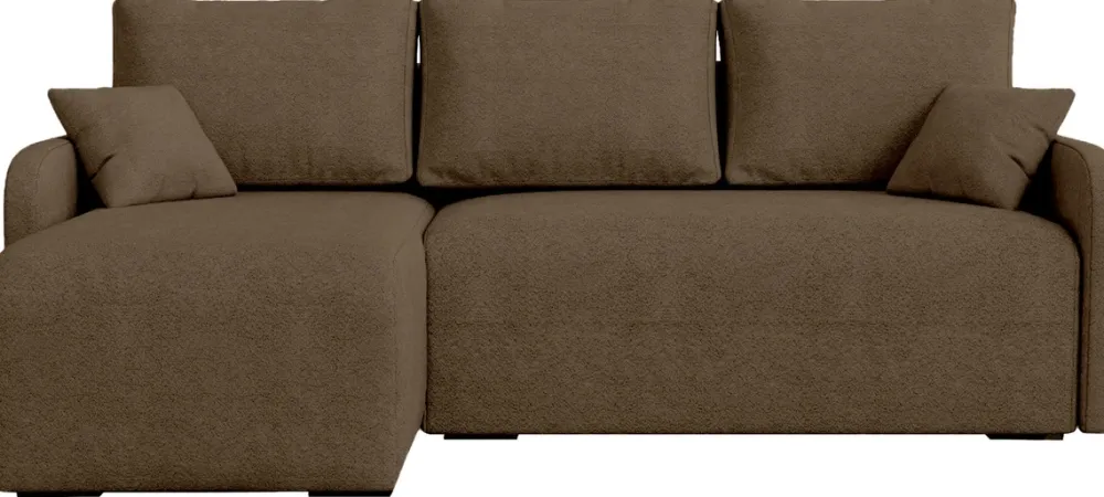 Narożniki>IZABELLA MEBLE Brązowa rozkładana kanapa narożna z funkcją spania boucle MALEN