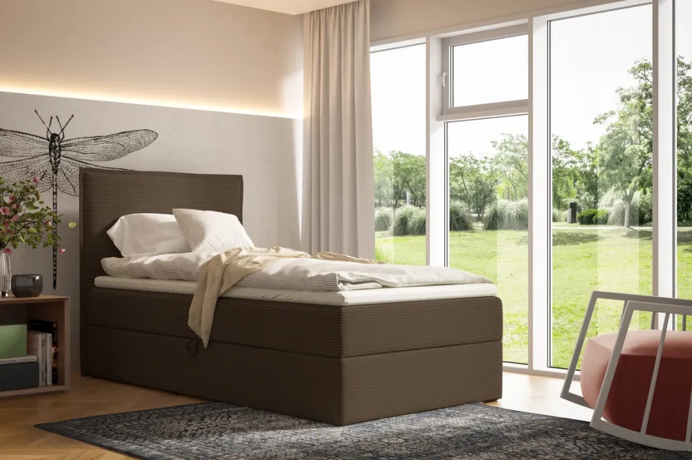 Łóżka Młodzieżowe|Łóżka Ze Stelażem>BROMARKT Brązowe tapicerowane łóżko do pokoju dziecięcego kontynentalne 90x200 cm MALIBU