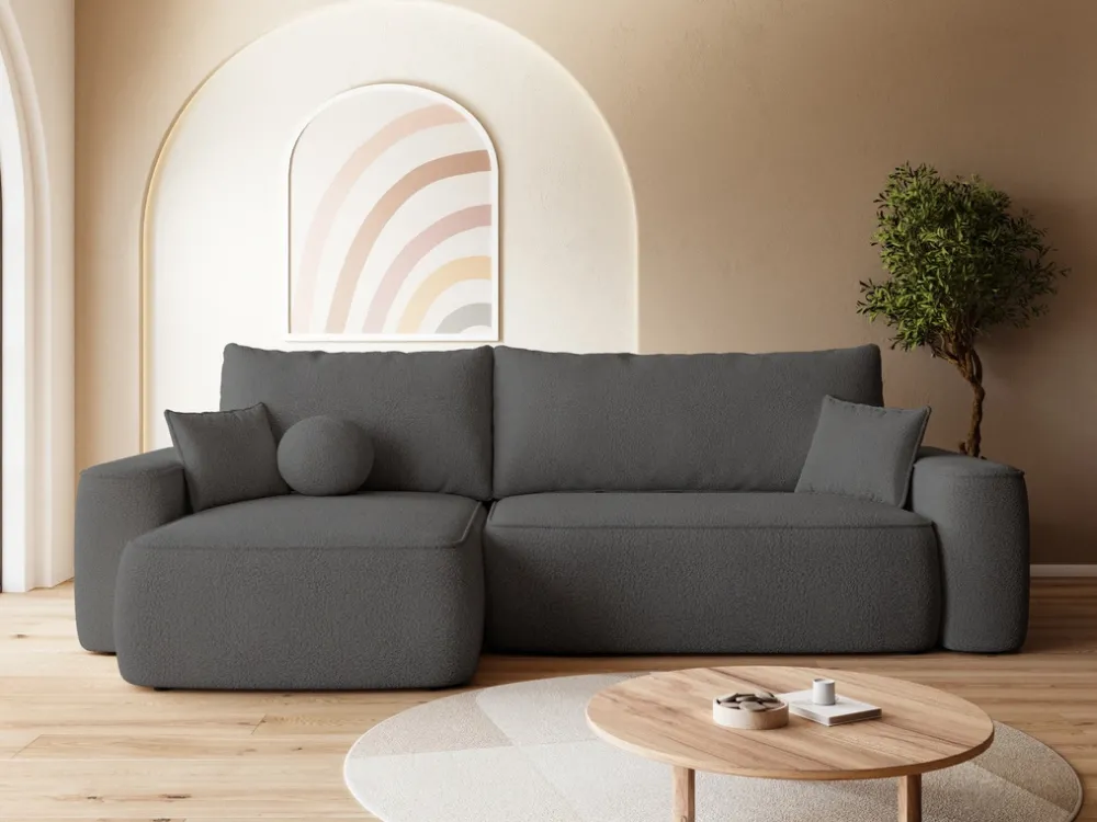 Meble Dla Dzieci|Narożniki>BROMARKT Ciemnoszary narożnik z funkcją spania CARMELLO DUO boucle