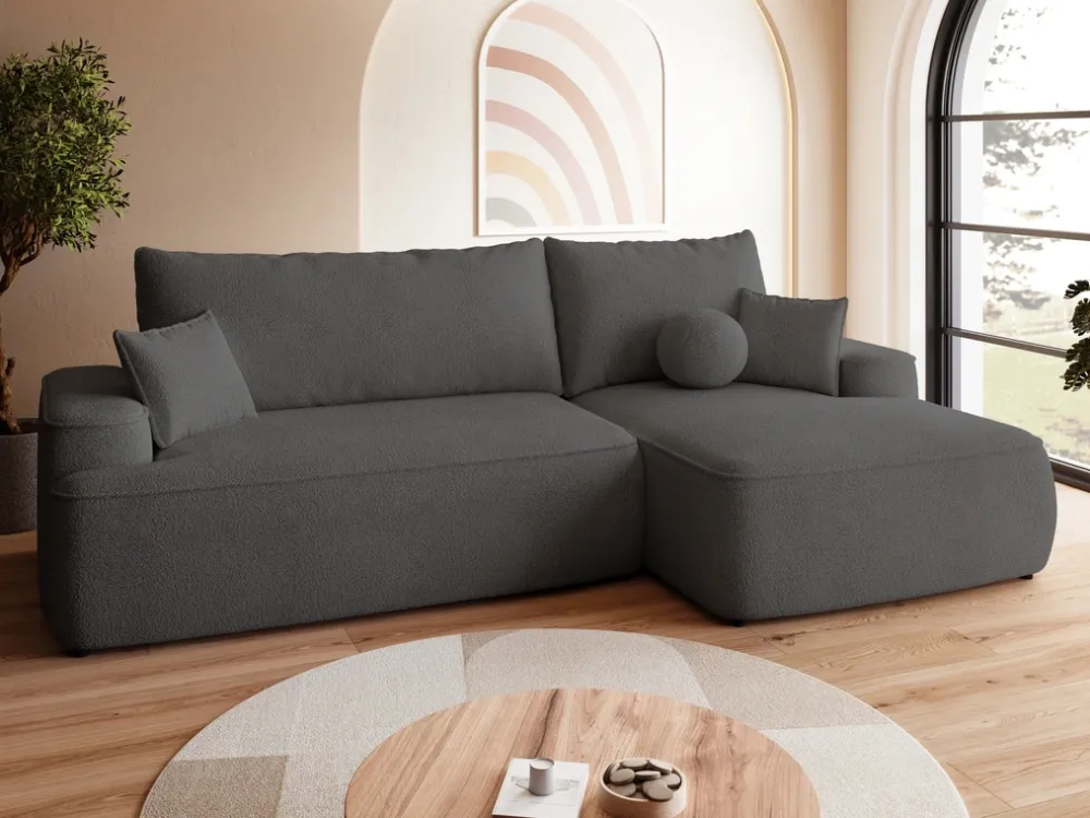 Meble Dla Dzieci|Narożniki>BROMARKT Ciemnoszary rozkładany narożnik do salonu CARMELLO boucle