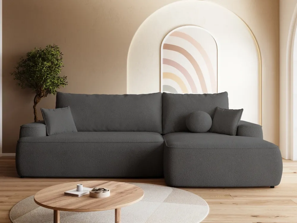 Meble Dla Dzieci|Narożniki>BROMARKT Ciemnoszary rozkładany narożnik do salonu CARMELLO boucle