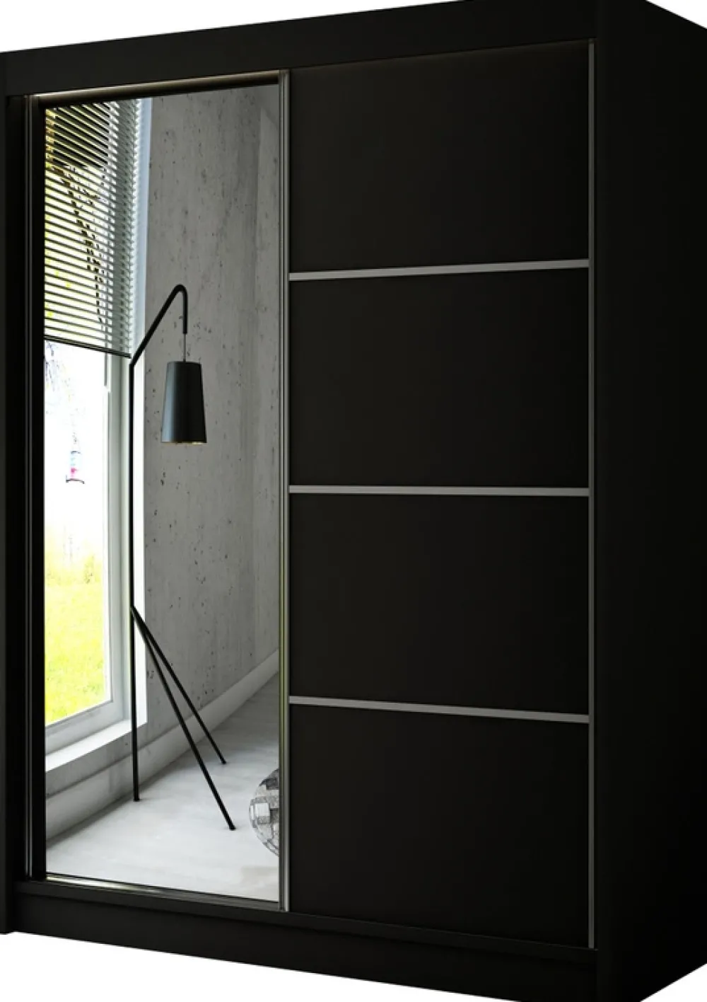 Szafy Dwudrzwiowe|Szafy Do Salonu>Arton Czarna dwudrzwiowa szafa przesuwna z lustrem 200 cm RABANA czarny