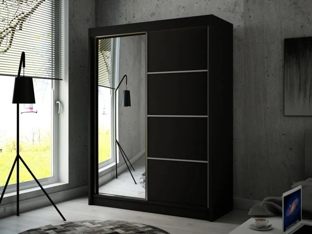 Szafy Dwudrzwiowe|Szafy Do Salonu>Arton Czarna dwudrzwiowa szafa przesuwna z lustrem 200 cm RABANA czarny