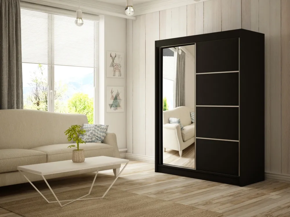 Szafy Dwudrzwiowe|Szafy Do Salonu>Arton Czarna dwudrzwiowa szafa przesuwna z lustrem 200 cm RABANA czarny