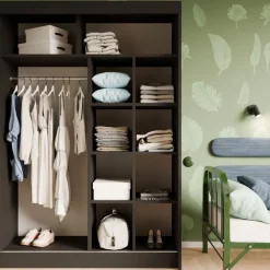 Zestawy Mebli Do Przedpokoju|Szafy Dwudrzwiowe>Arton Czarna frezowana szafa przesuwna do sypialni 150 cm ROYAL czarny