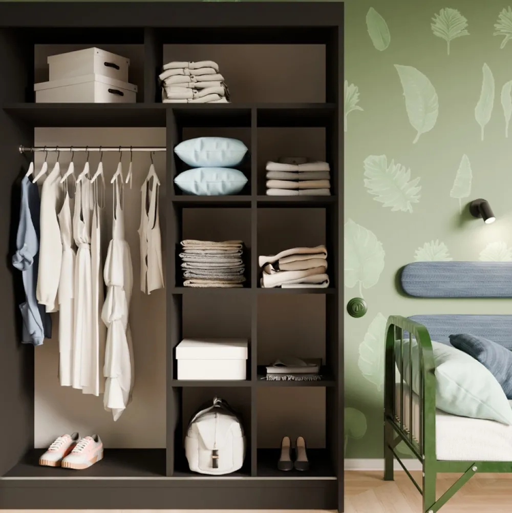 Zestawy Mebli Do Przedpokoju|Szafy Dwudrzwiowe>Arton Czarna frezowana szafa przesuwna do sypialni 150 cm ROYAL czarny