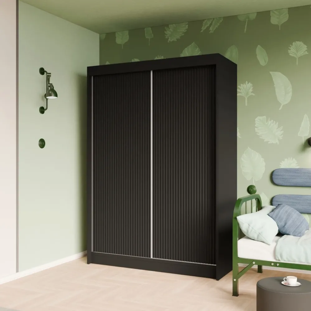 Zestawy Mebli Do Przedpokoju|Szafy Dwudrzwiowe>Arton Czarna frezowana szafa przesuwna do sypialni 150 cm ROYAL czarny