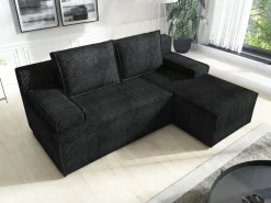 Meble Dla Dzieci|Narożniki></noscript>IZABELLA MEBLE Czarna kanapa narożna z funkcją spania i pojemnikiem CASPAR