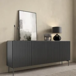 Zestawy Mebli Do Salonu|Komody>LASKI Czarna komoda 200 cm do salonu czterodrzwiowa MEZZO czarny