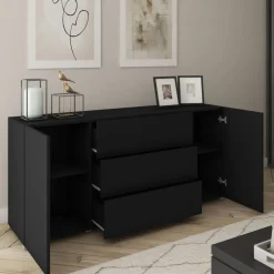 Komody>BRATEX Czarna komoda 150 cm do salonu z szufladami BRAVIN czarny grafit