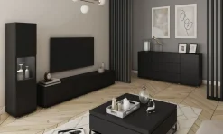 Komody></noscript>BRATEX Czarna komoda 150 cm do salonu z szufladami BRAVIN czarny grafit