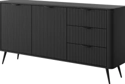 Zestawy Mebli Do Salonu|Komody>LASKI Czarna komoda 163 cm do salonu LEONTE dwudrzwiowa z szufladami czarny