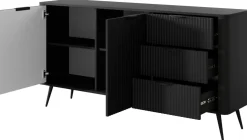 Zestawy Mebli Do Salonu|Komody>LASKI Czarna komoda 163 cm do salonu LEONTE dwudrzwiowa z szufladami czarny