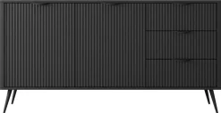 Zestawy Mebli Do Salonu|Komody></noscript>LASKI Czarna komoda 163 cm do salonu LEONTE dwudrzwiowa z szufladami czarny