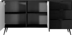 Zestawy Mebli Do Salonu|Komody></noscript>LASKI Czarna komoda 163 cm do salonu LEONTE dwudrzwiowa z szufladami czarny