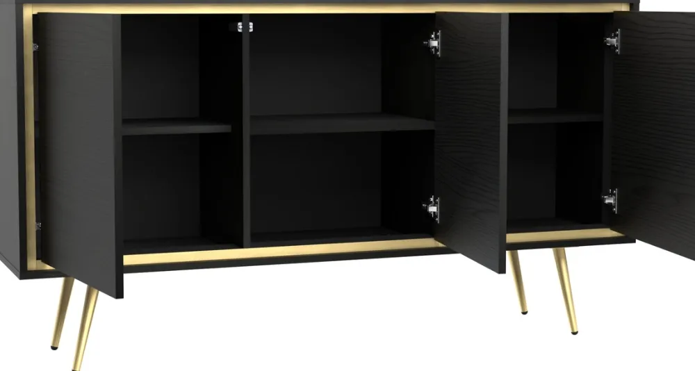 Szafki Rtv|Komody>GiB Meble Czarna komoda 150 cm na nóżkach w stylu glamour TALUS