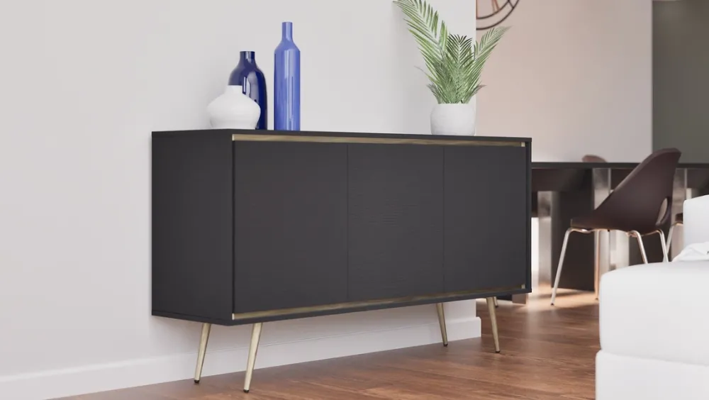 Szafki Rtv|Komody>GiB Meble Czarna komoda 150 cm na nóżkach w stylu glamour TALUS