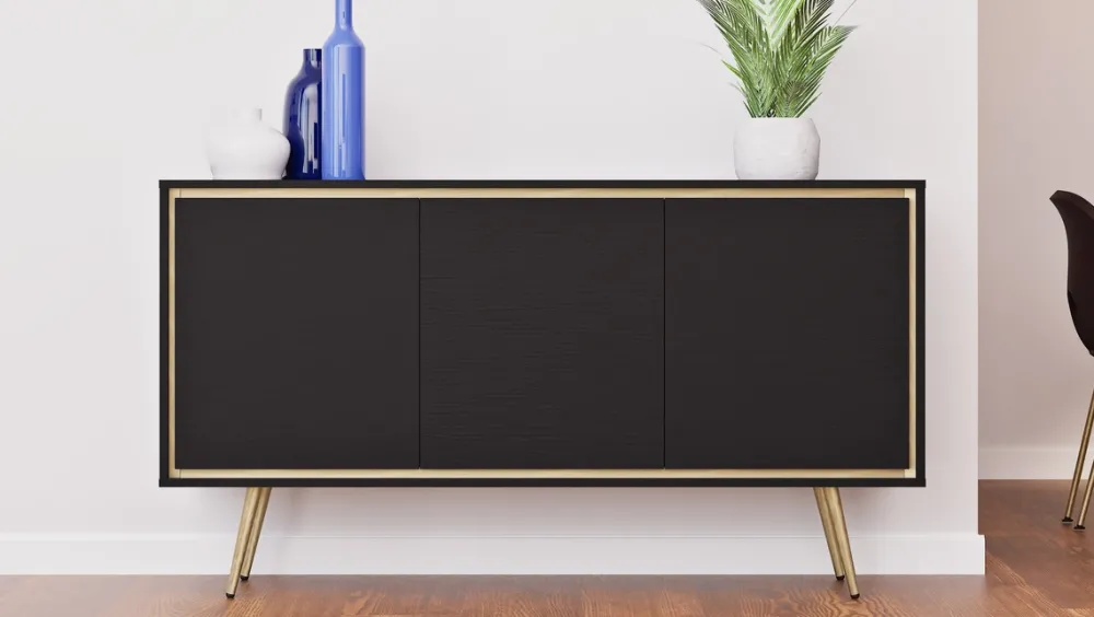 Szafki Rtv|Komody>GiB Meble Czarna komoda 150 cm na nóżkach w stylu glamour TALUS